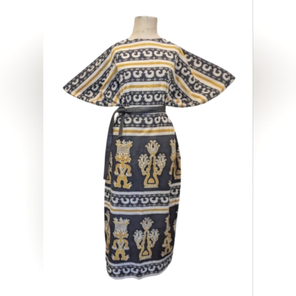 FINAL MARKDOWN 50s 60s vintage cotton caftan tribal novelty print tiki kaftan